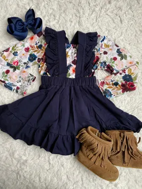 Navy Ruffle Suspender Skirt