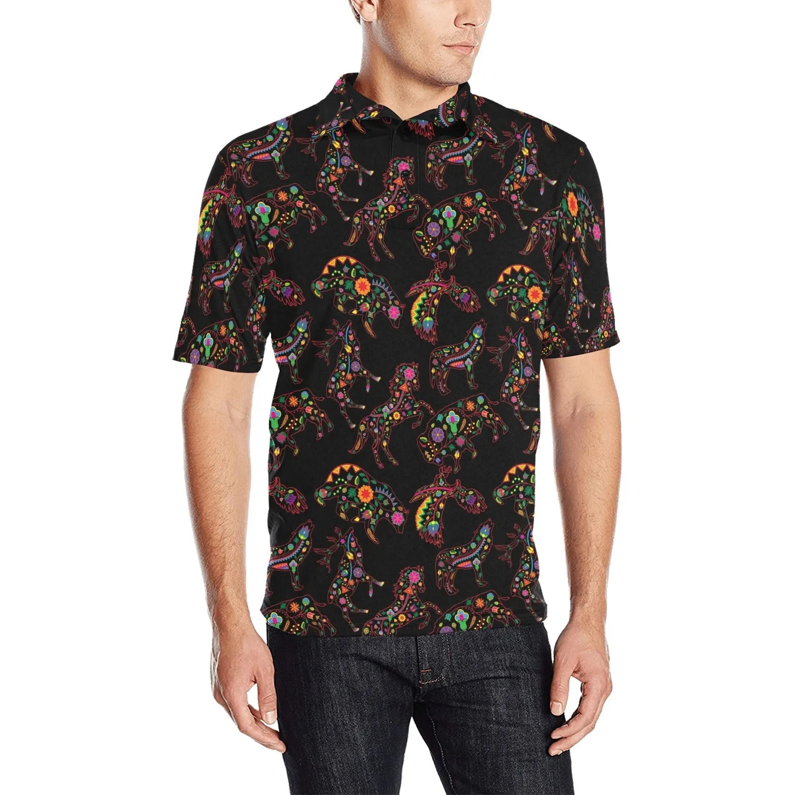 Neon Floral Animals Polo Shirt