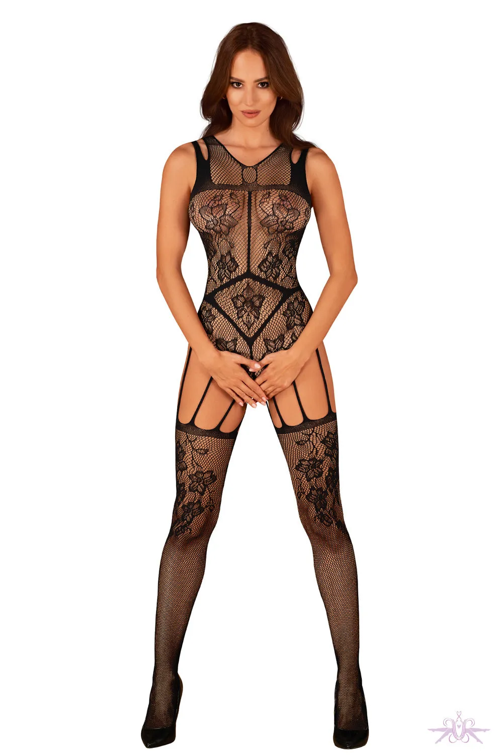 Obsessive Floral Diamond Fishnet Bodystocking