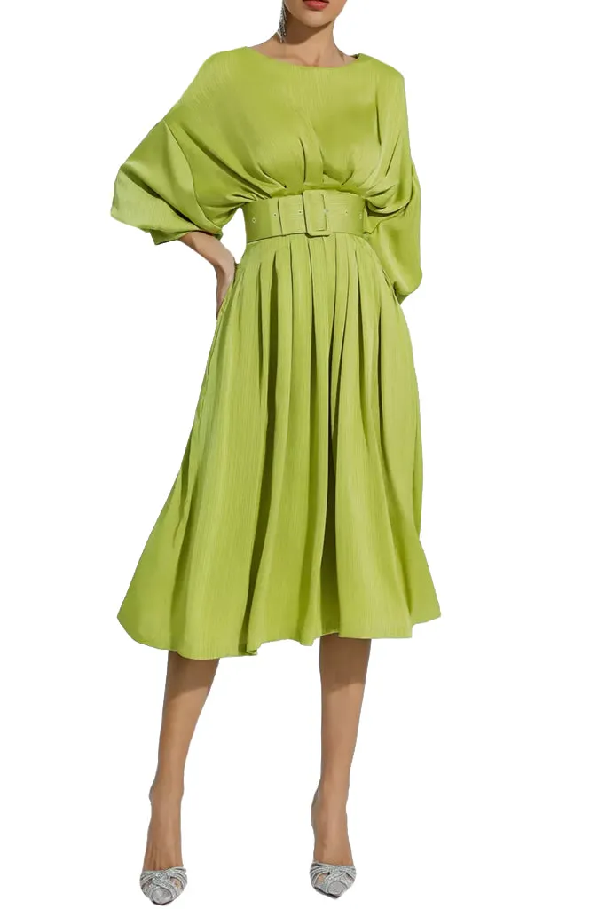 Odine Light Green Satin Midi Dress