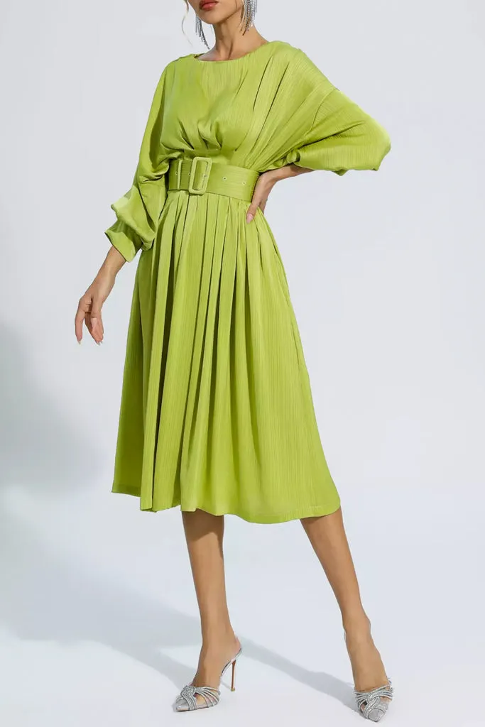 Odine Light Green Satin Midi Dress