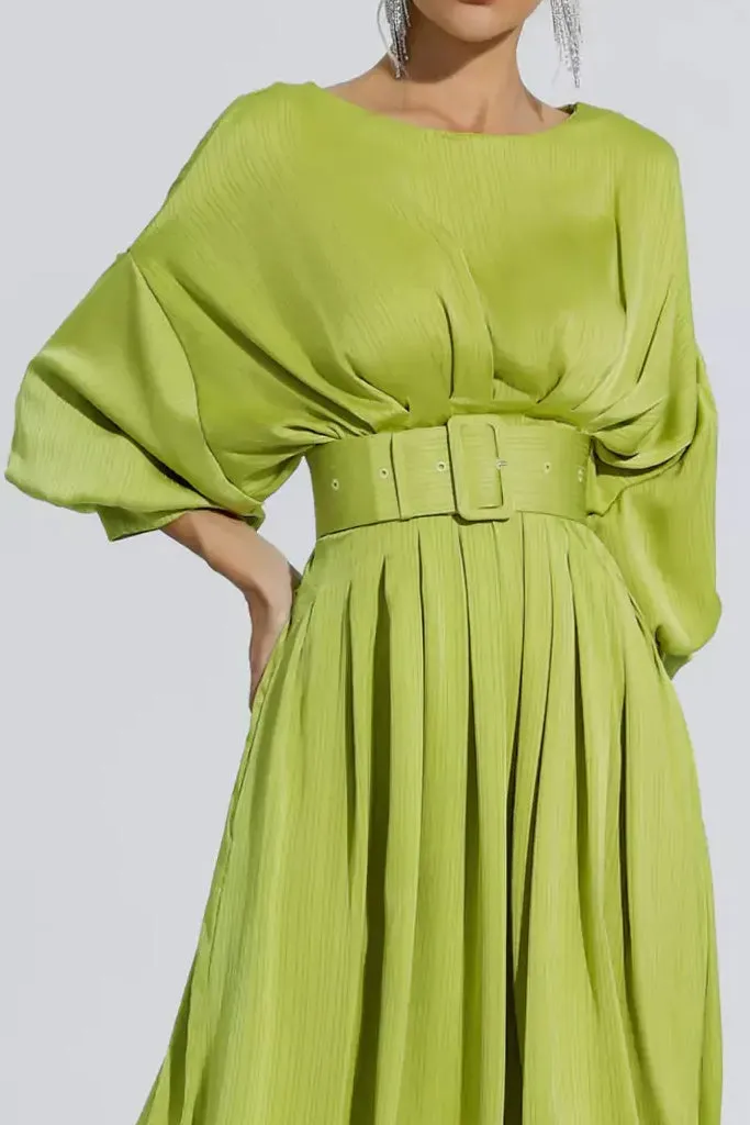 Odine Light Green Satin Midi Dress