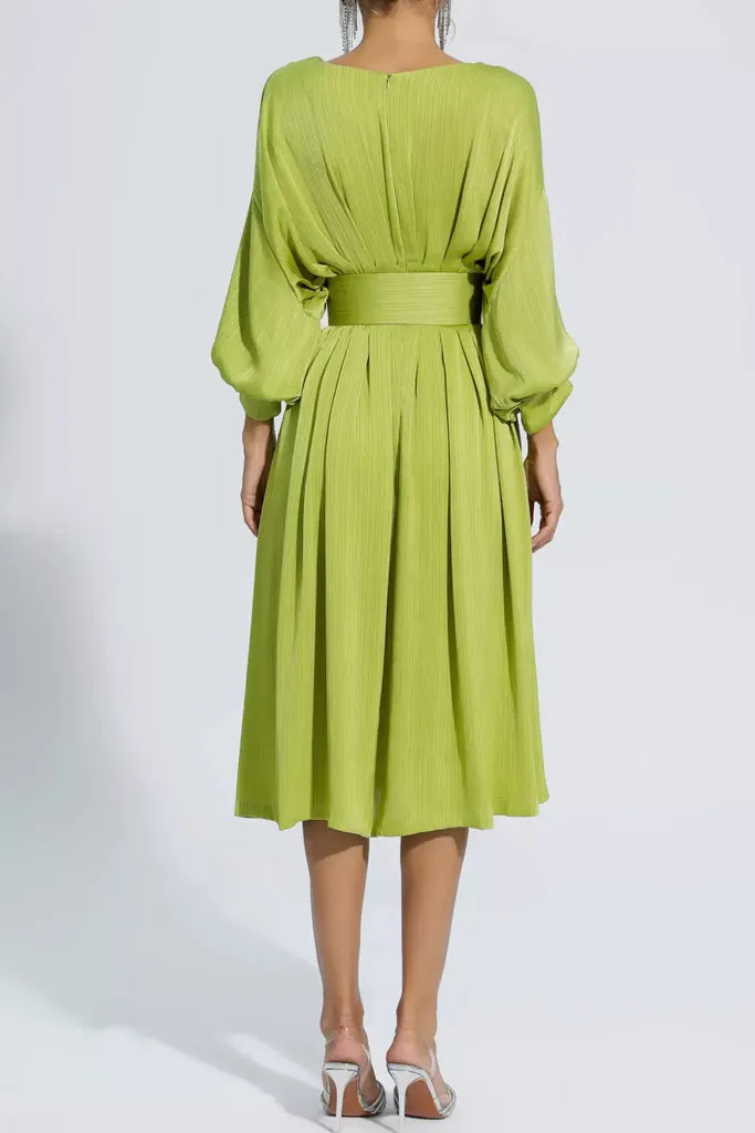 Odine Light Green Satin Midi Dress