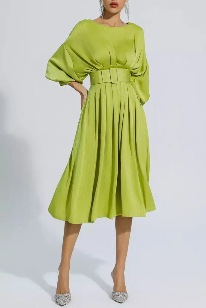 Odine Light Green Satin Midi Dress