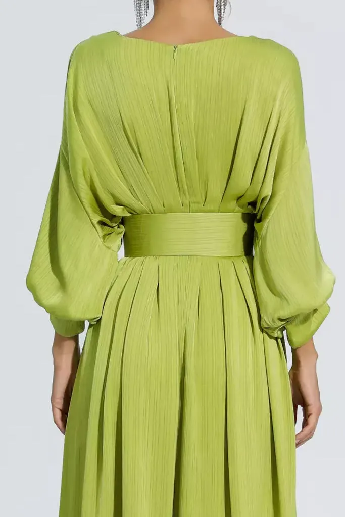 Odine Light Green Satin Midi Dress