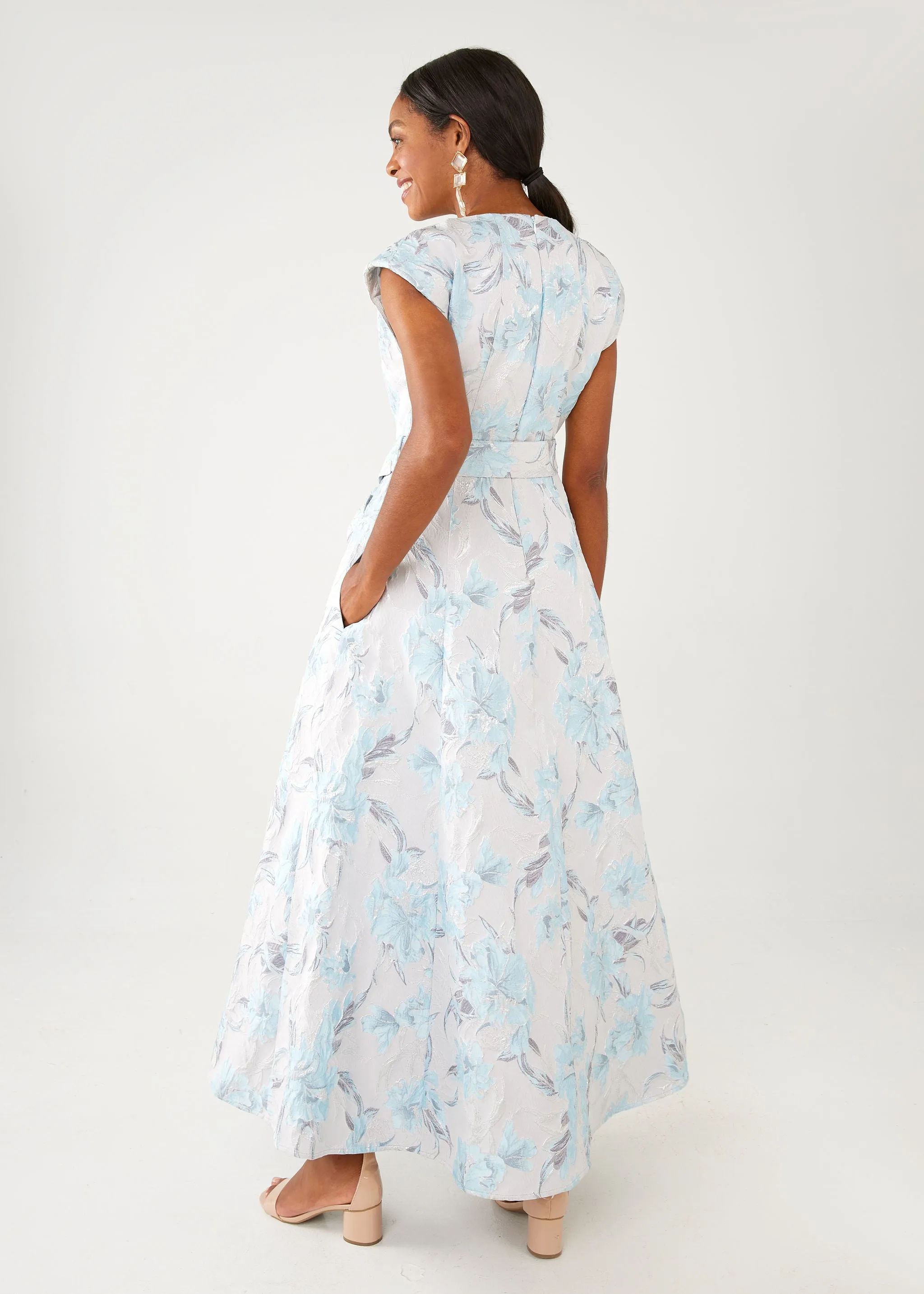 Olivia Gown Light Blue Metallic Jacquard