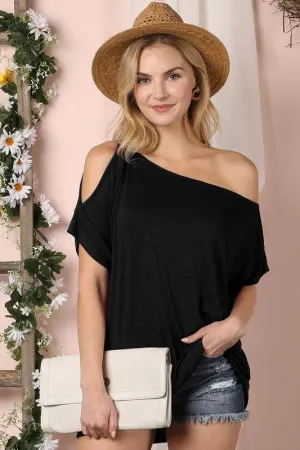 One Side Cold Shoulder Detailed Drapery Top