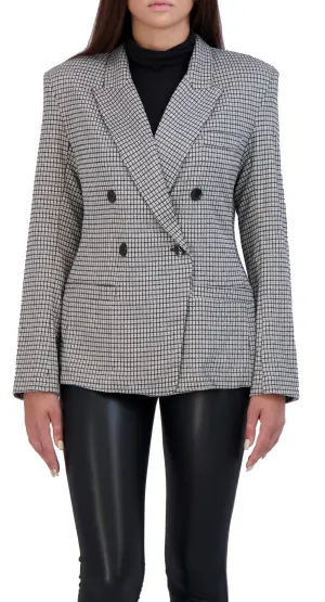 Ookie & Lala Double Breasted Plaid Knit Unlined Blazer