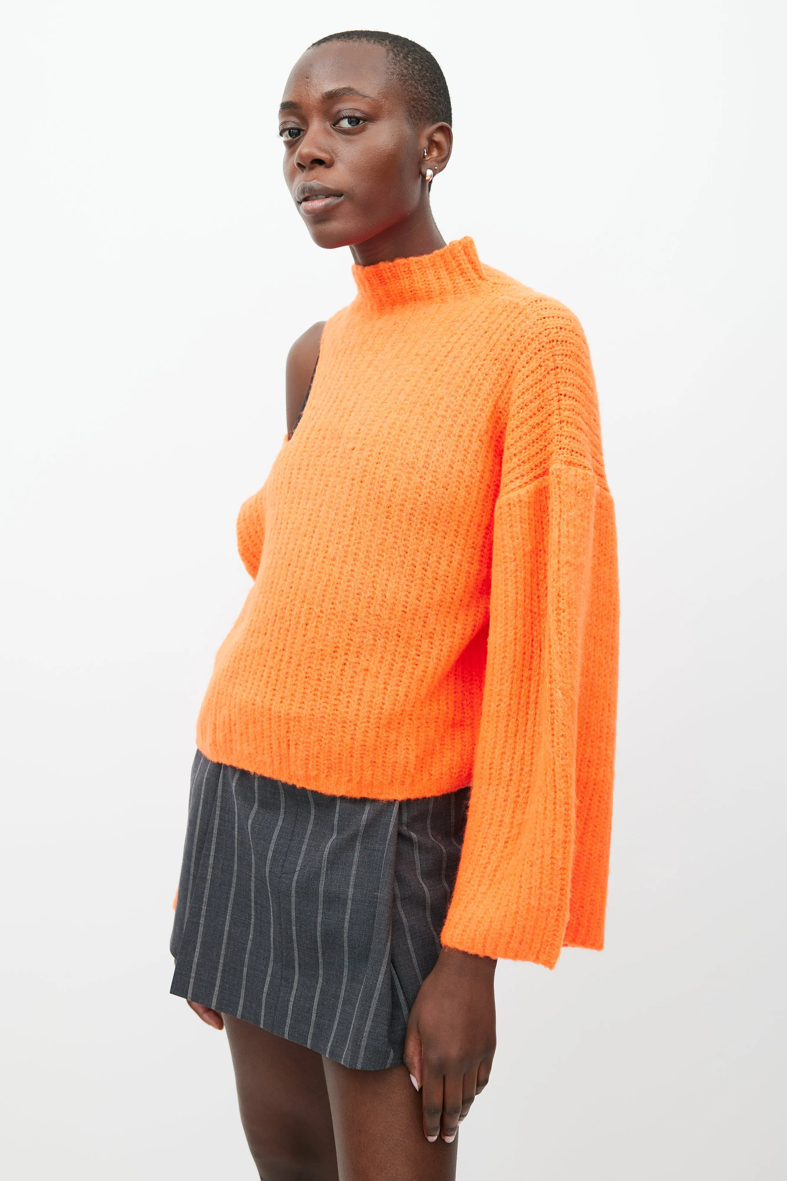 Orange Cut Out Knit Sweater