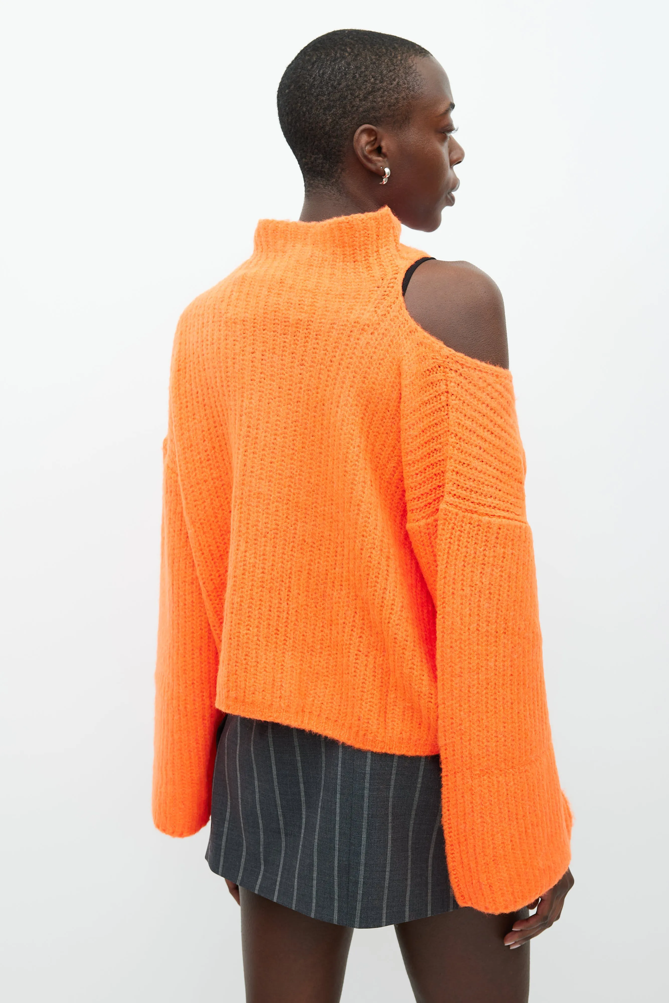 Orange Cut Out Knit Sweater