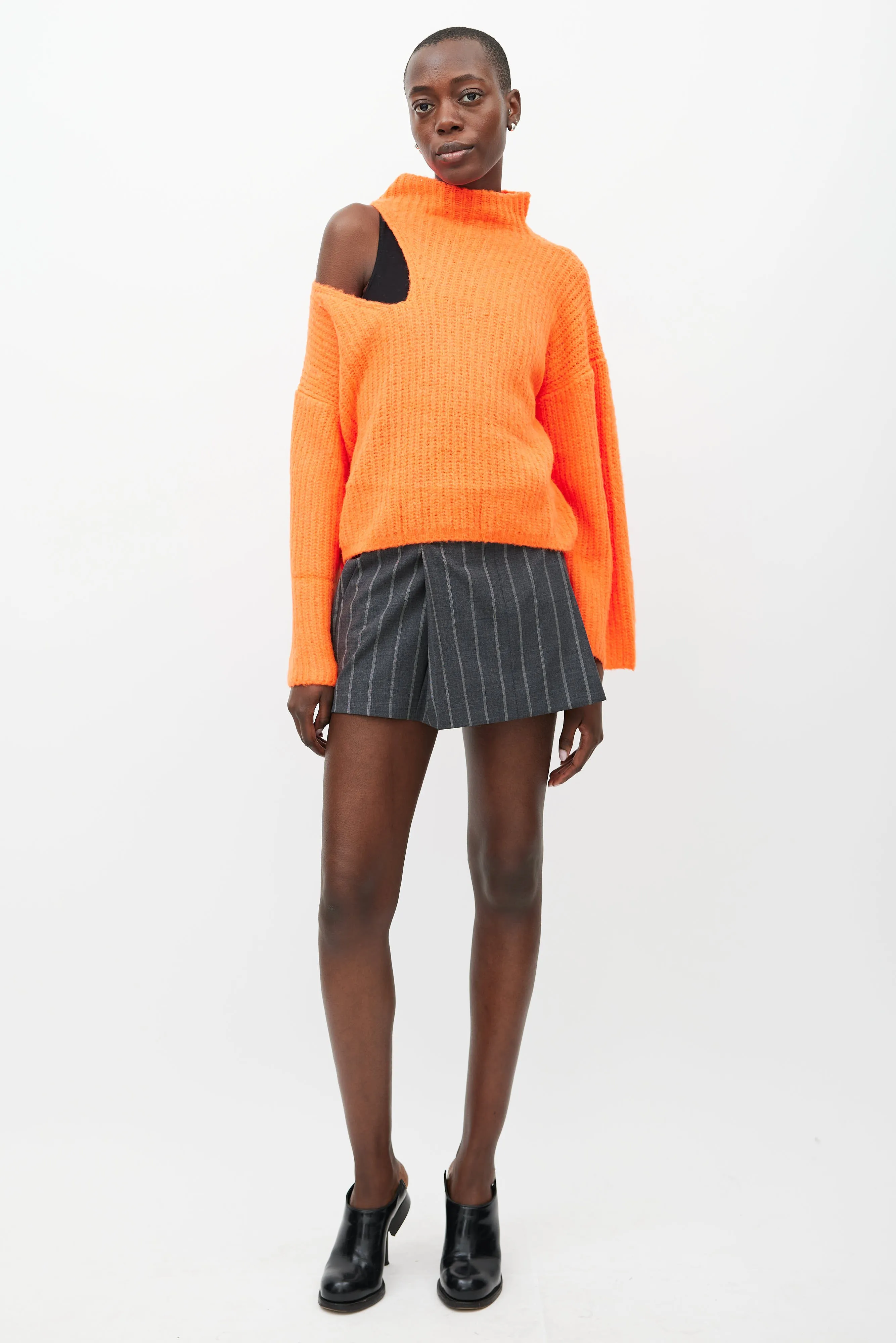 Orange Cut Out Knit Sweater