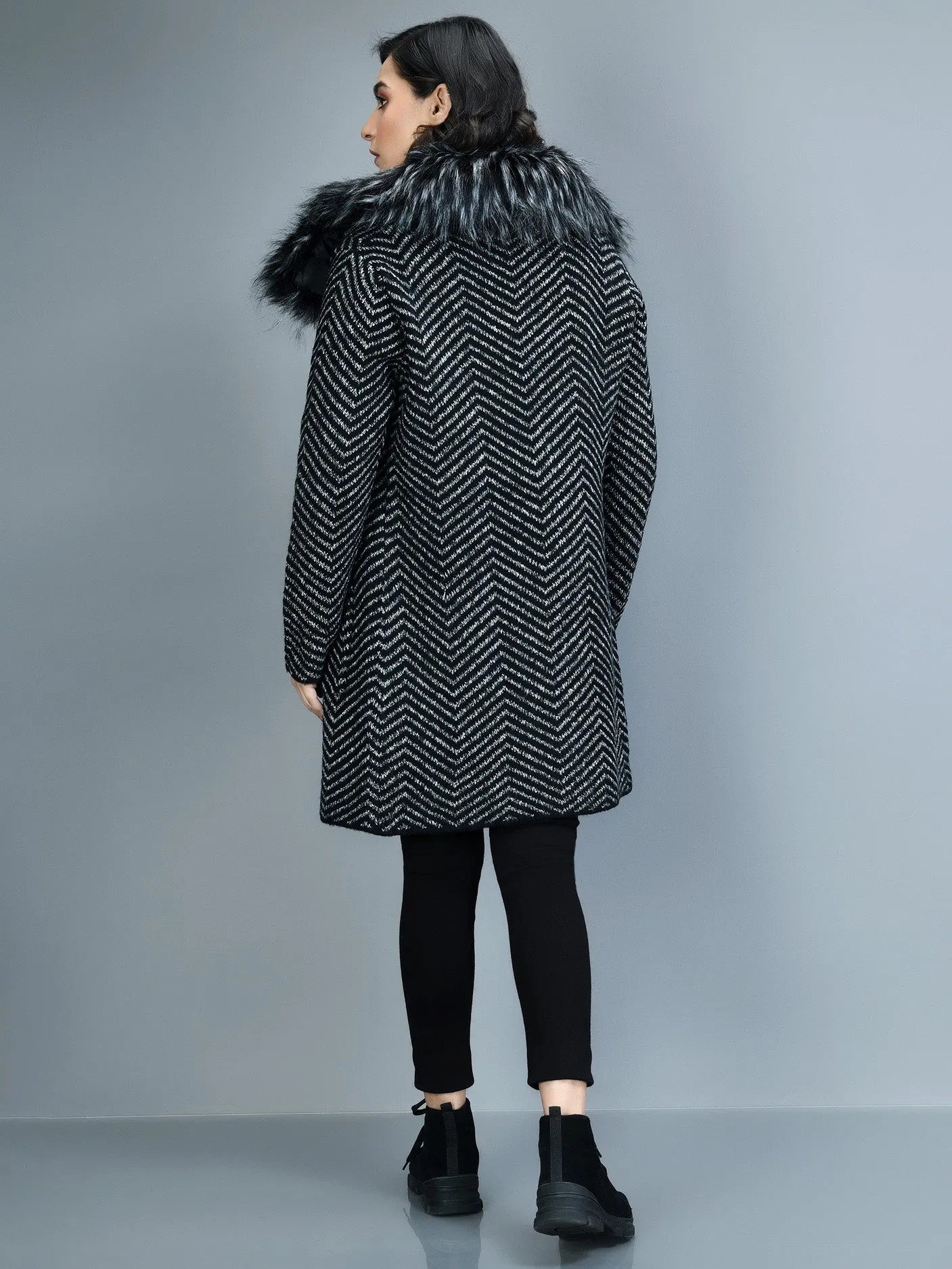 Patterned Faux Fur Coat