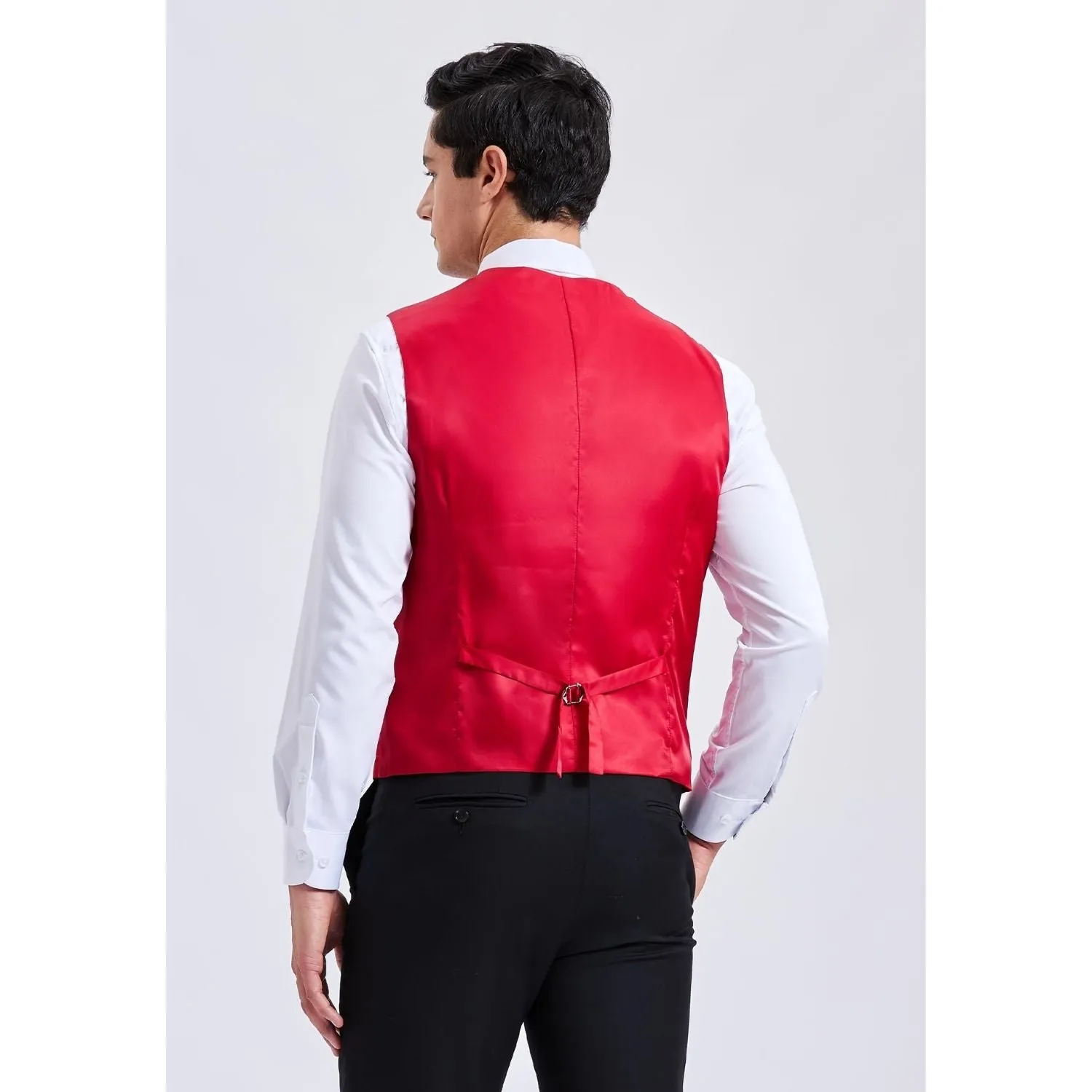 Plaid Slim Suit Vest - RED-6