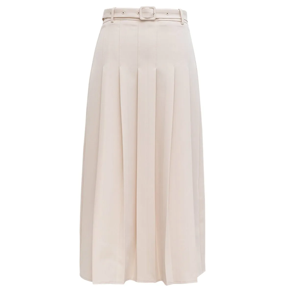 Pleated Apricot High-Waist Skirt