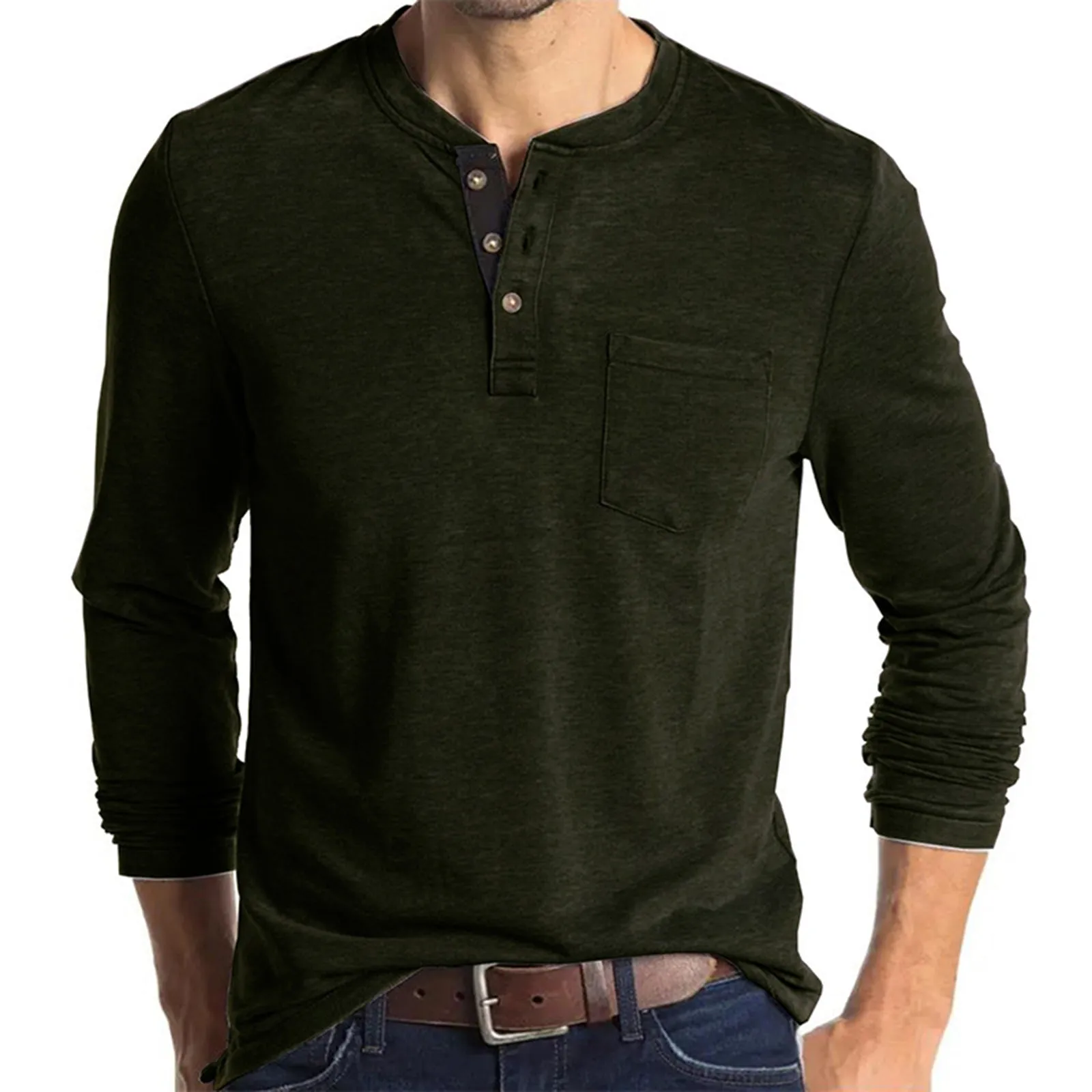 POCKET BUTTON LONG SLEEVE HENLEY SHIRT