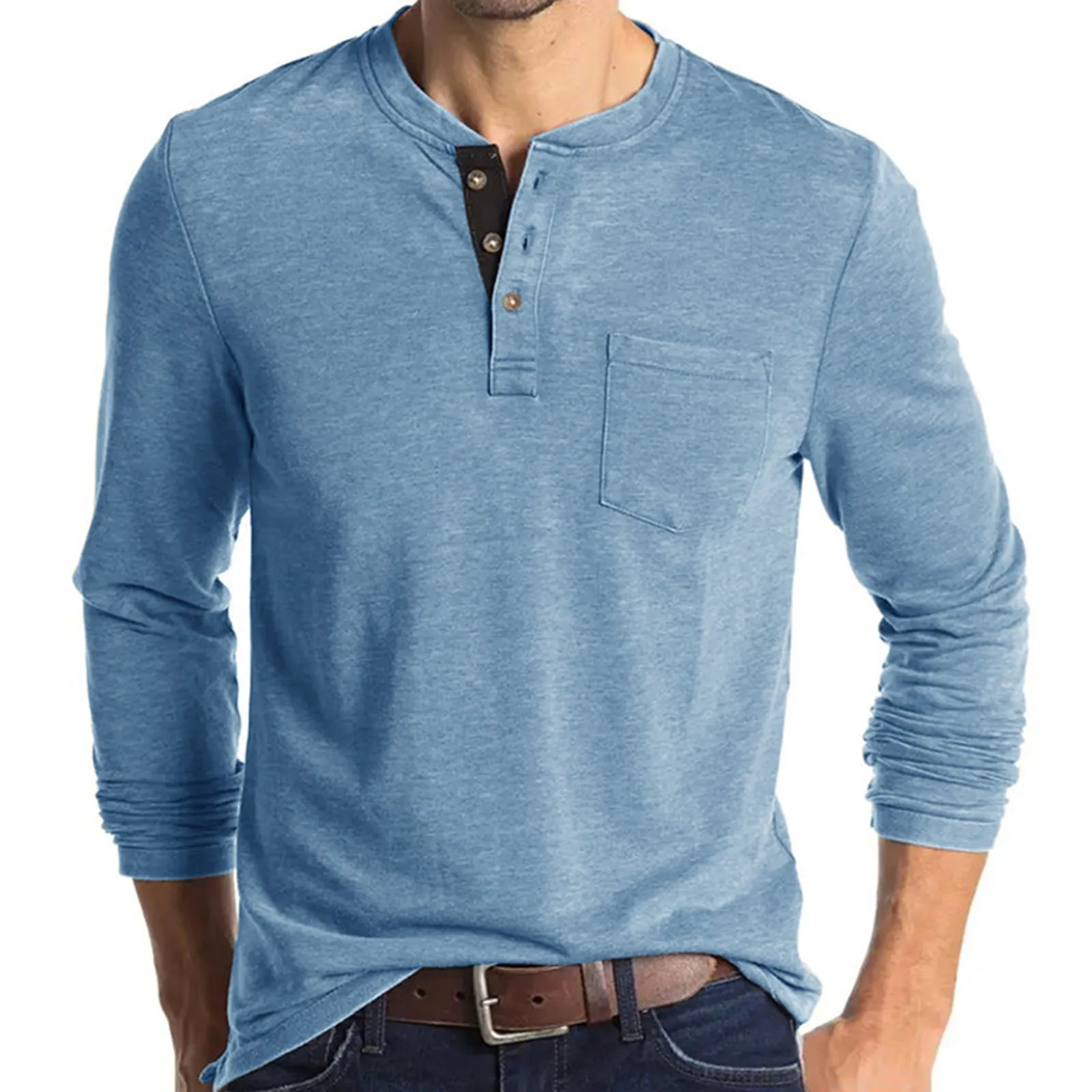 POCKET BUTTON LONG SLEEVE HENLEY SHIRT