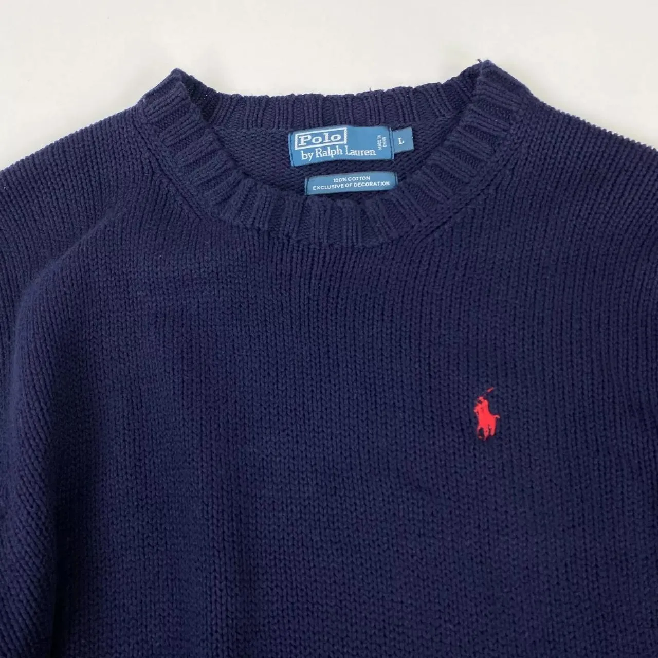 Polo Ralph Lauren Womens Knitted Jumper Size L Loose Fit Navy Crew Sweater Retro Heavy Knit