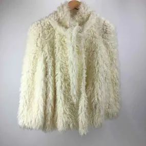 Portrait Size S Winter White Vintage Faux Fur Tie at neck Waist Length Coat