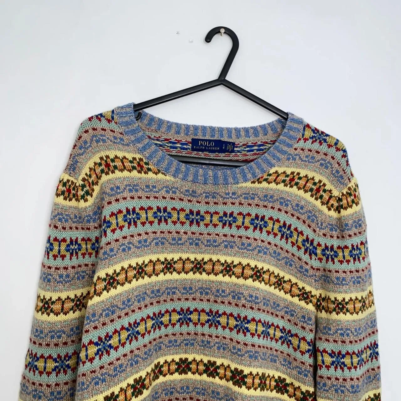 Preowned Polo Ralph Lauren Fair Isle Womens Jumper Size L Multi Sweater Linen Silk Crew.