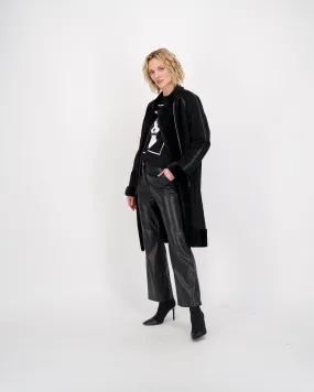 PU Fur Front Zip-Up Long Coat