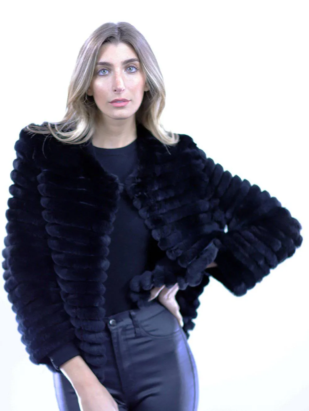 Rex Rabbit Fur Coat - Black