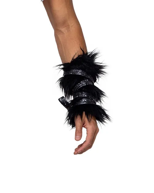 Roma Pair of Black Faux Fur Cuffs  - Costume Accessory