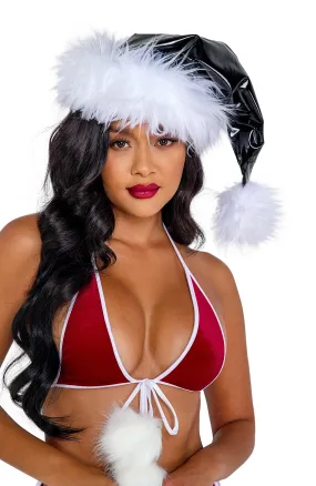 Roma Vinyl & Faux Fur Santa Hat  - Costume Accessory