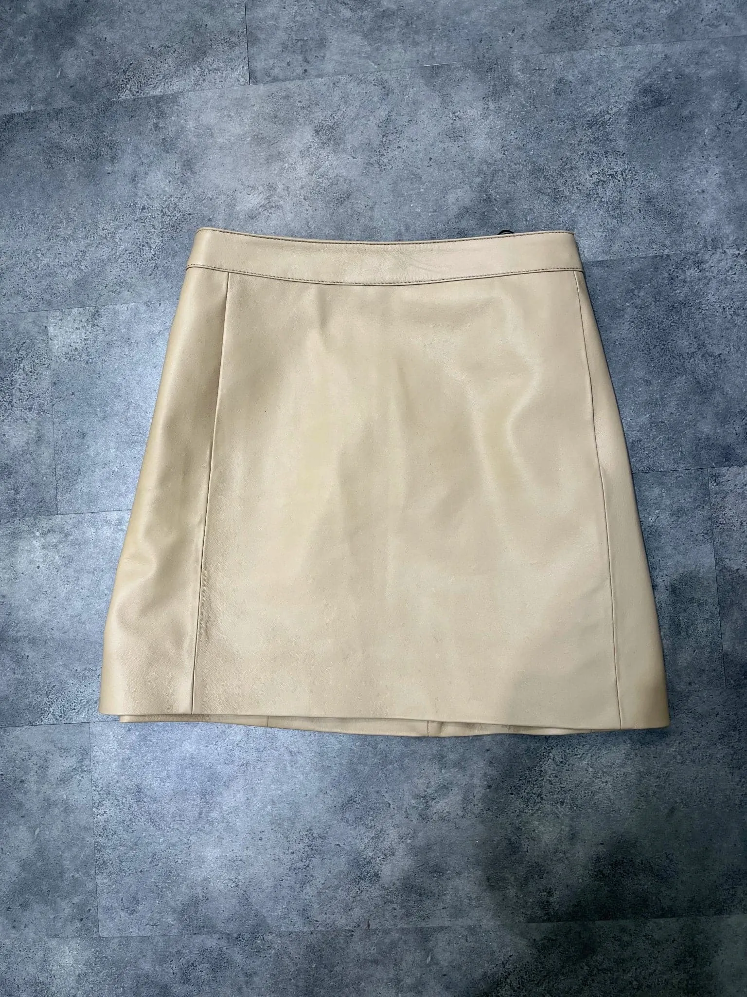 Sheepskin High Waist Leather Mini Skirt - Genuine Leather, Casual Style, Solid, A-Line | Women's Fashion Skirt