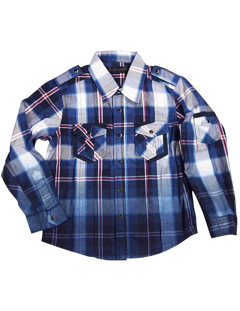 Smash Boys Sizes 4 - 14 Western Style Long Sleeve Button or Snap Down Shirt Top, 32947