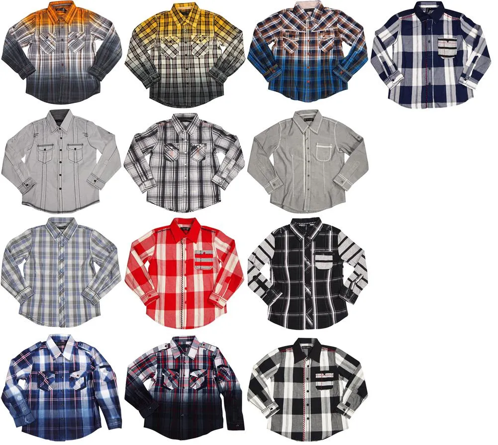 Smash Boys Sizes 4 - 14 Western Style Long Sleeve Button or Snap Down Shirt Top, 32947