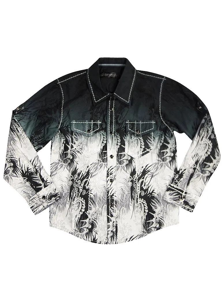 Smash Boys Sizes 4 - 14 Western Style Long Sleeve Button or Snap Down Shirt Top, 32947