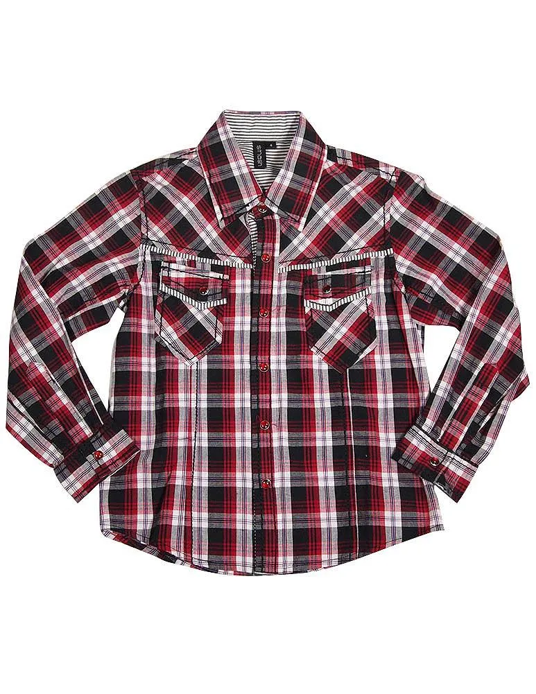 Smash Boys Sizes 4 - 14 Western Style Long Sleeve Button / Snap Down Shirt Top, 35893