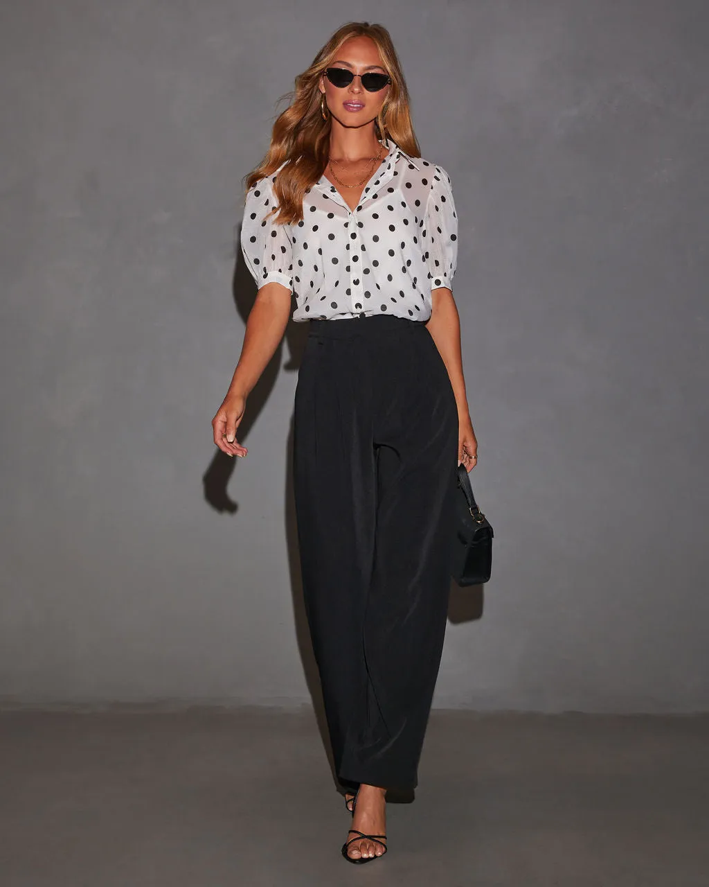 Spotted You Button Down Puff Sleeve Top