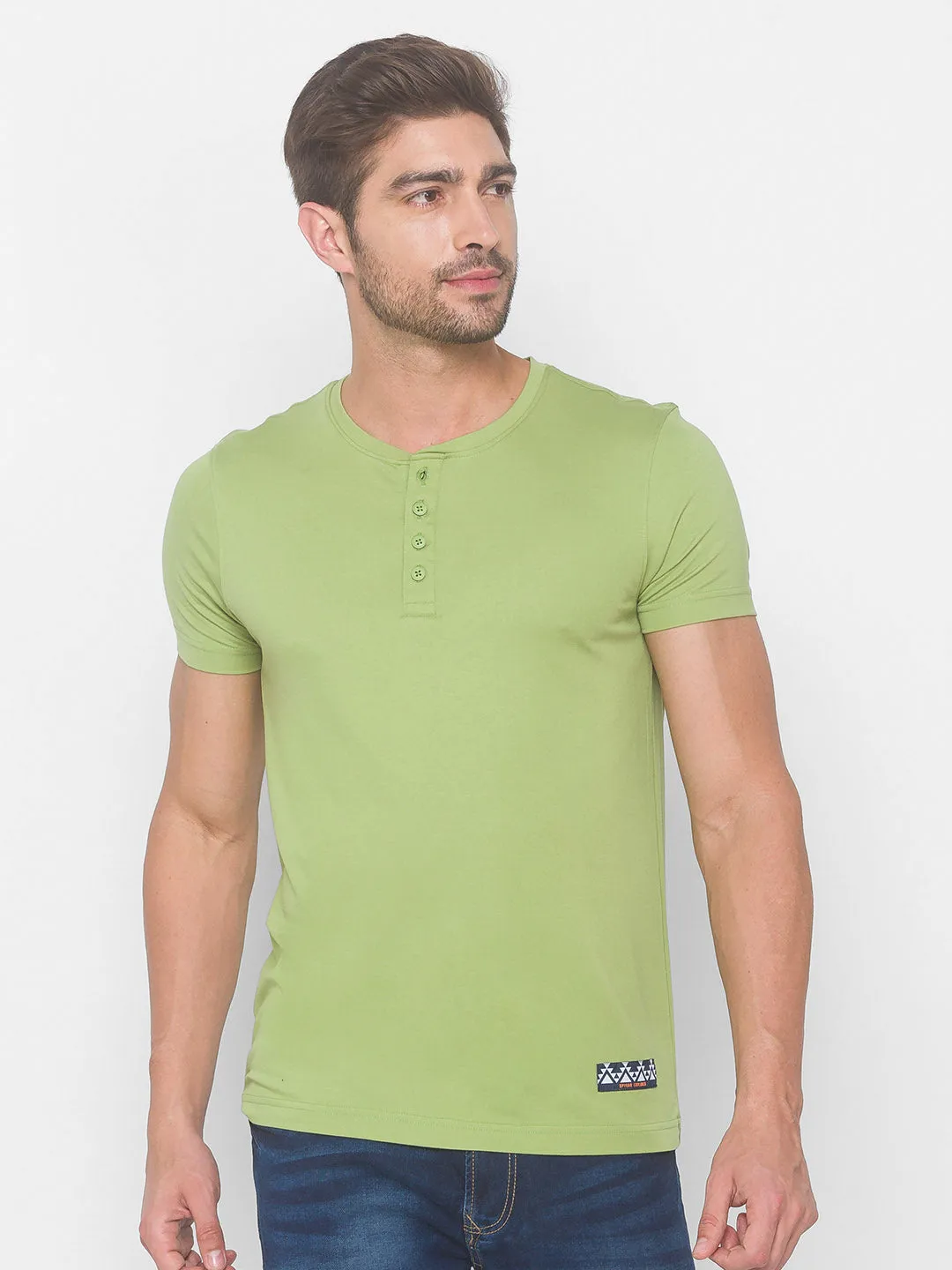 Spykar Men Green Cotton Blend Slim Fit M and arin T-Shirt