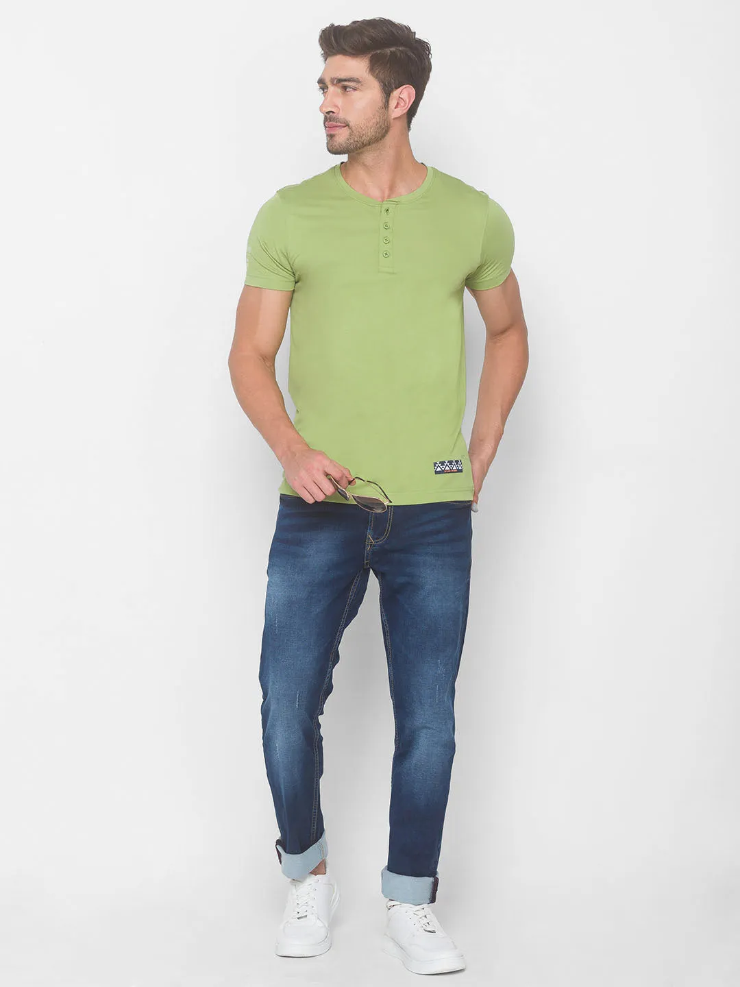 Spykar Men Green Cotton Blend Slim Fit M and arin T-Shirt