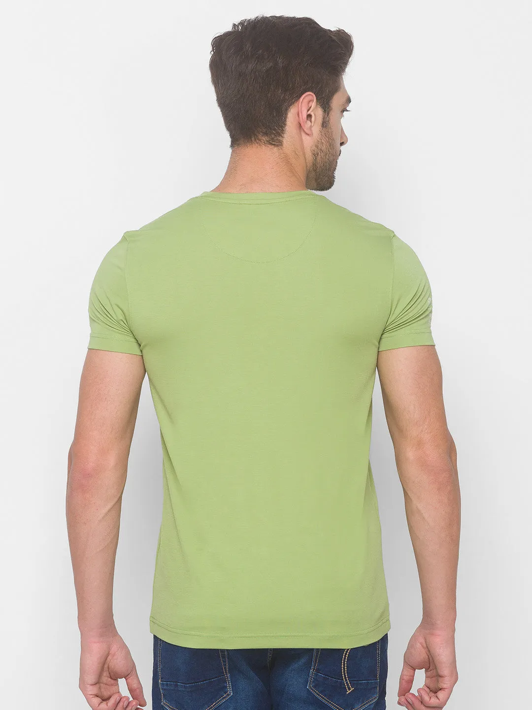 Spykar Men Green Cotton Blend Slim Fit M and arin T-Shirt