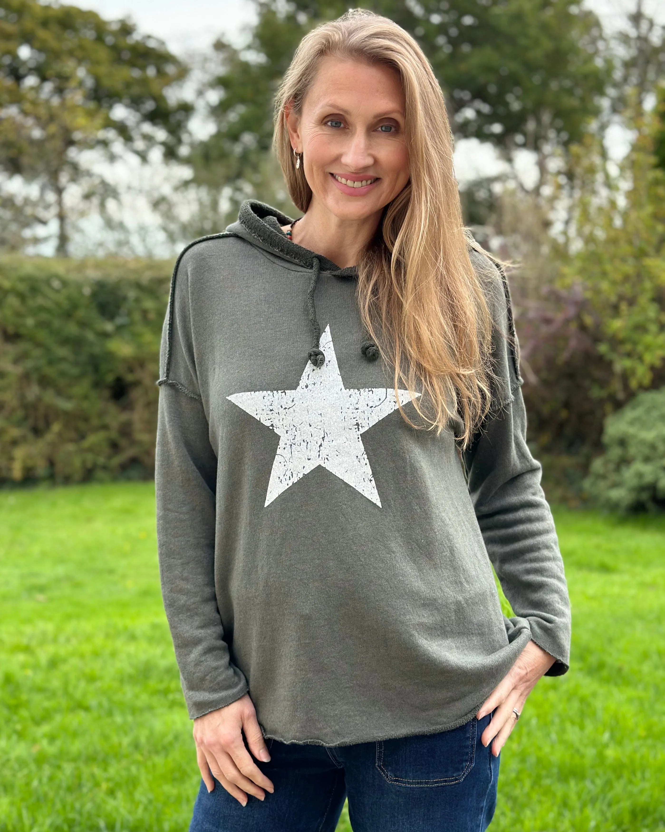 Star Hoodie Sweatshirt - Khaki