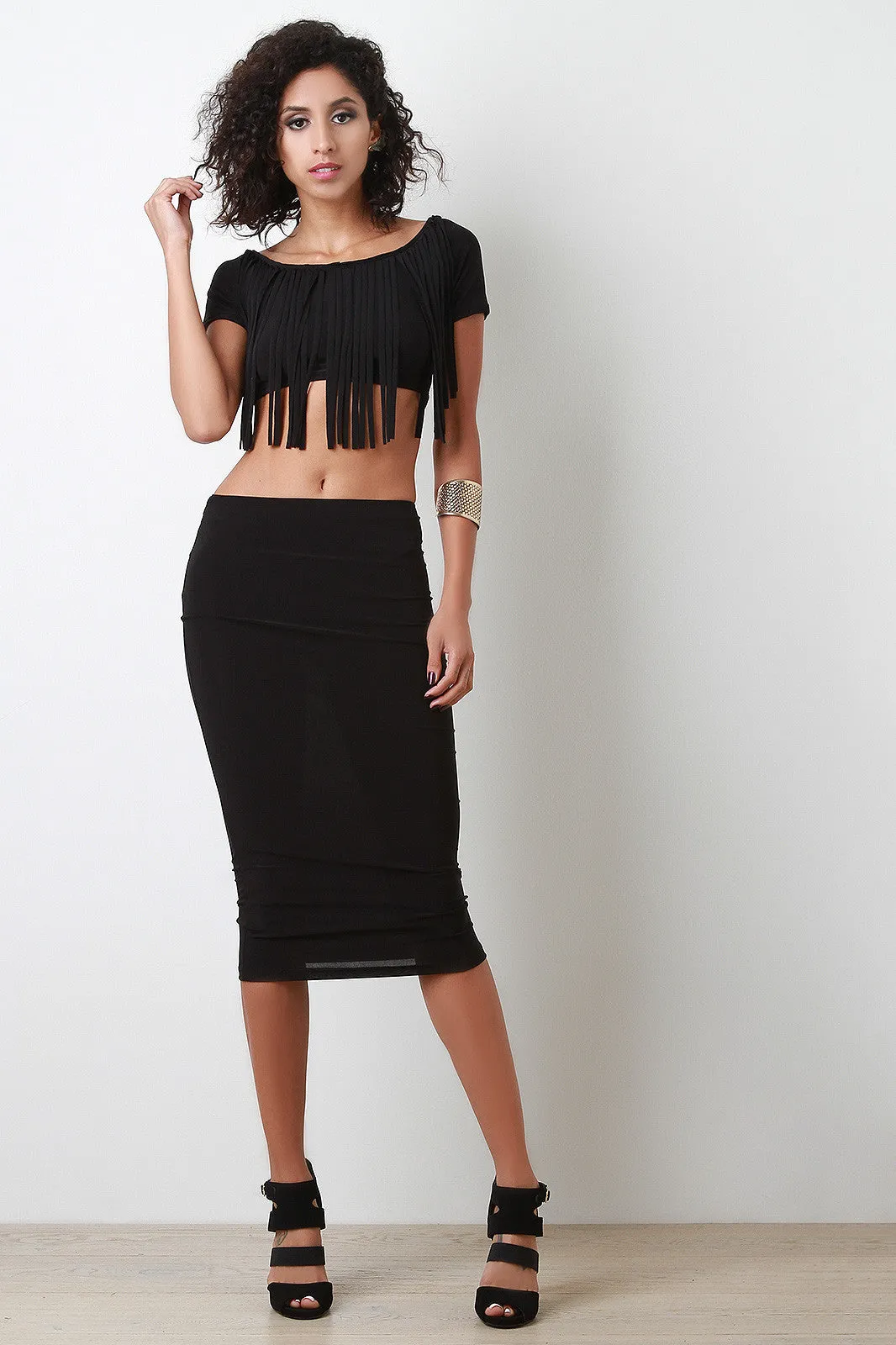 Stretchy Midi Pencil Skirt