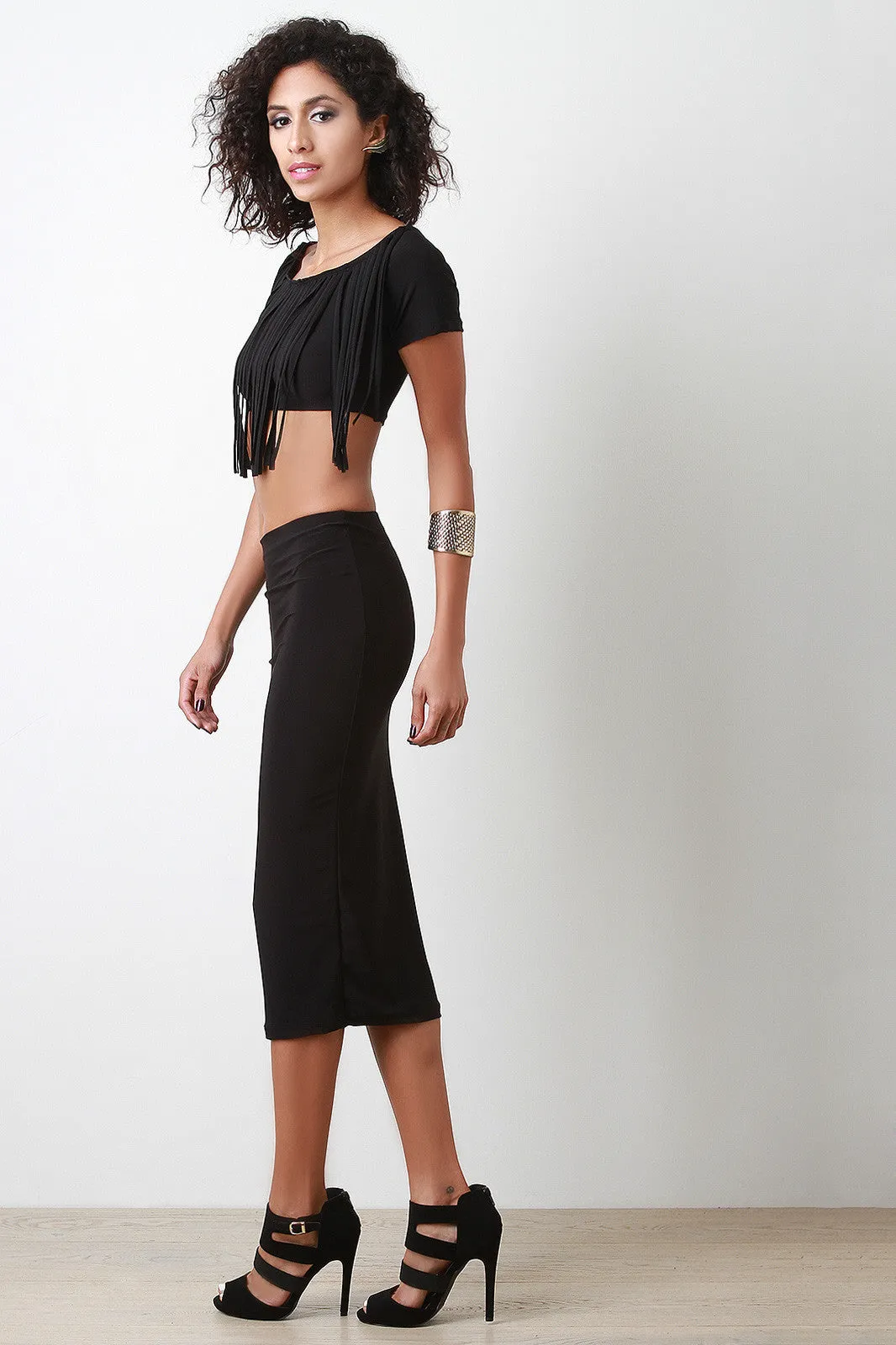 Stretchy Midi Pencil Skirt