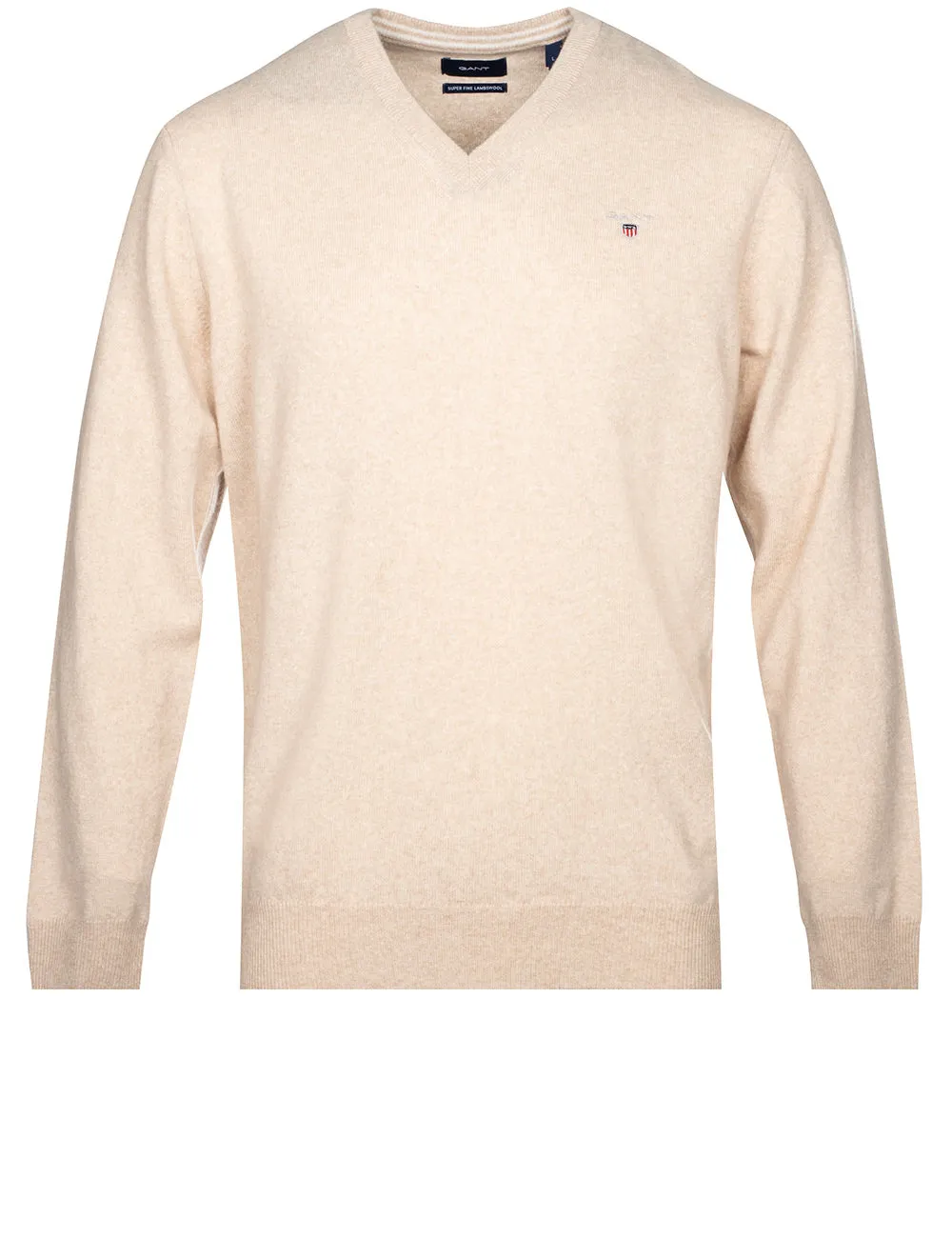 Super Fine Lambswool V-Neck Sweater Dark Sand Melange