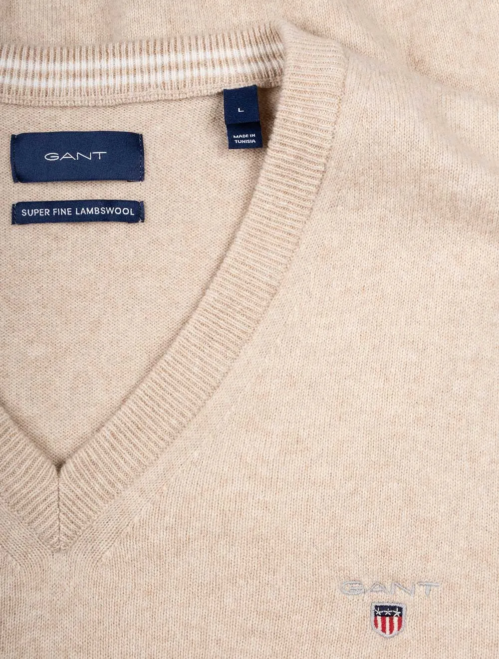 Super Fine Lambswool V-Neck Sweater Dark Sand Melange