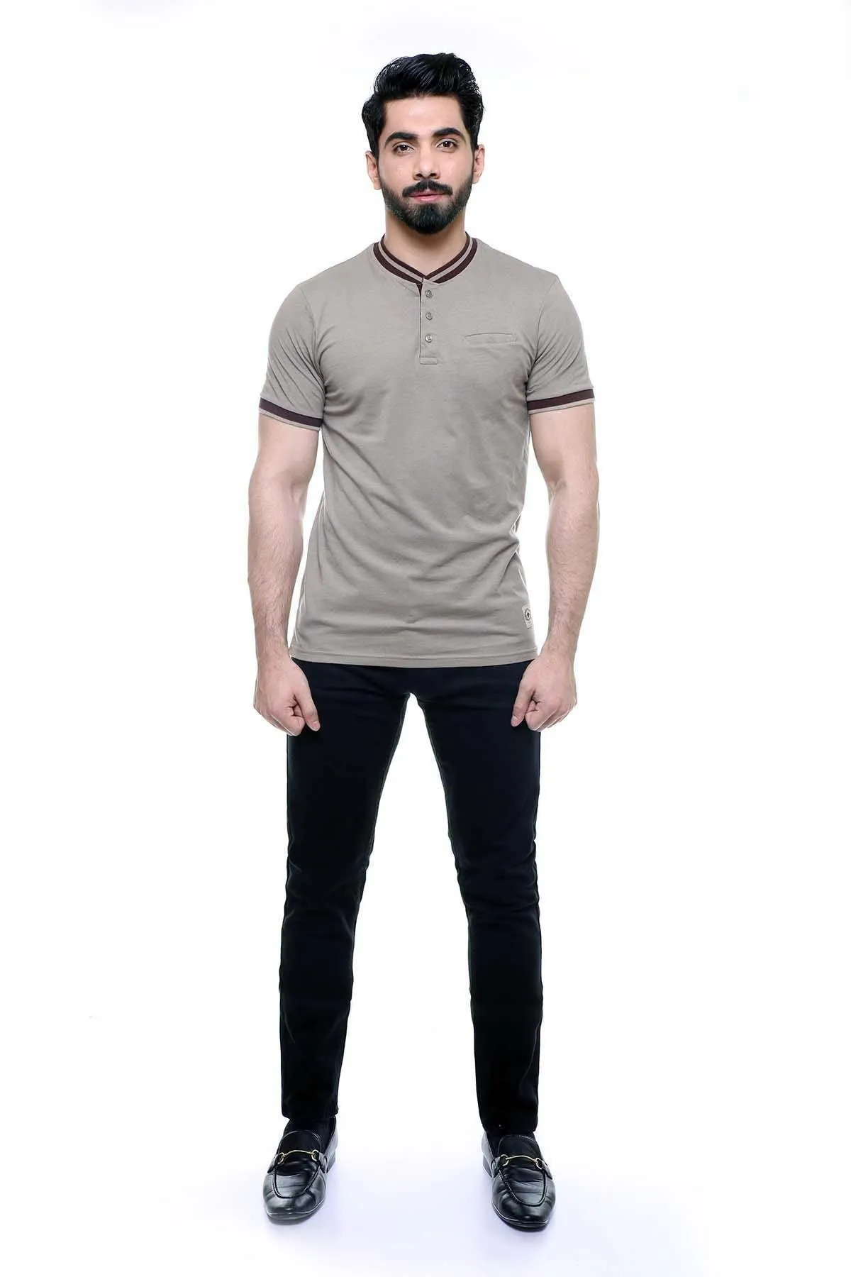 T Shirt Henley Light Brown