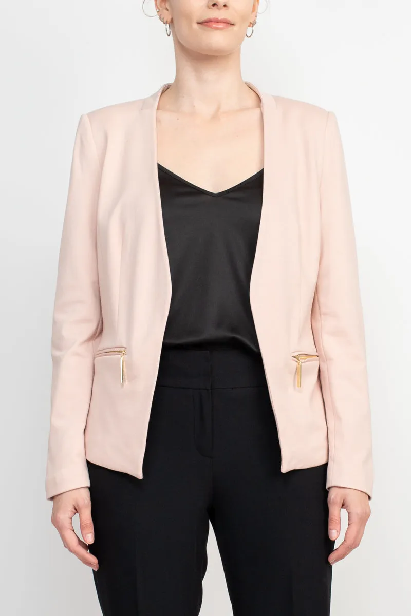 T Tahari Open Front Long Sleeve Zip Pocket Detail Jacket