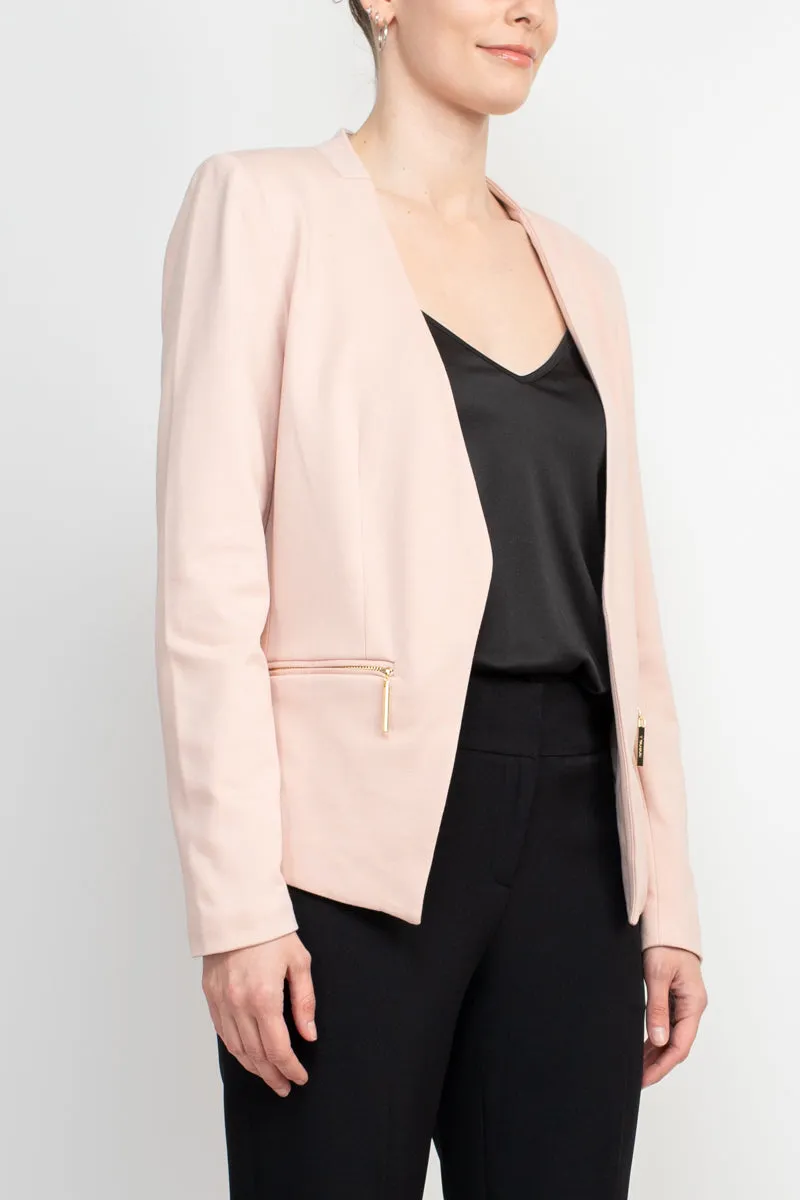 T Tahari Open Front Long Sleeve Zip Pocket Detail Jacket