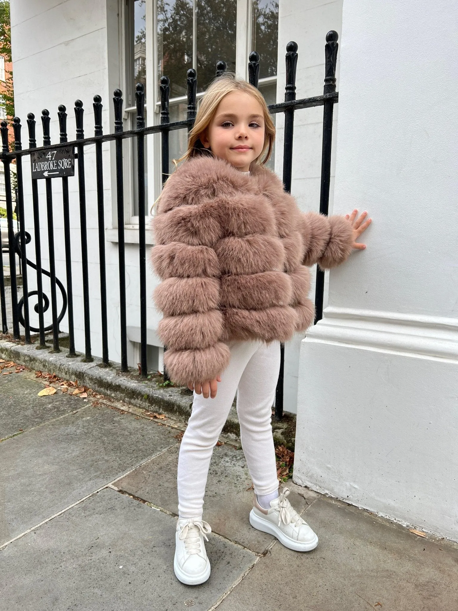 Taupe Childrens Faux Fur Coat