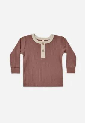 The Jessie Ribbed Long Sleeve Henley - Pecan - BABY