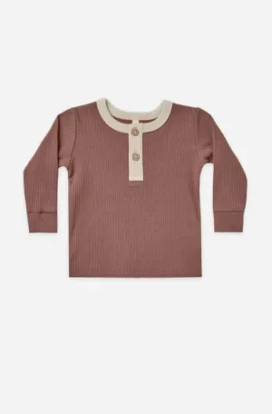 The Jessie Ribbed Long Sleeve Henley - Pecan - KIDS