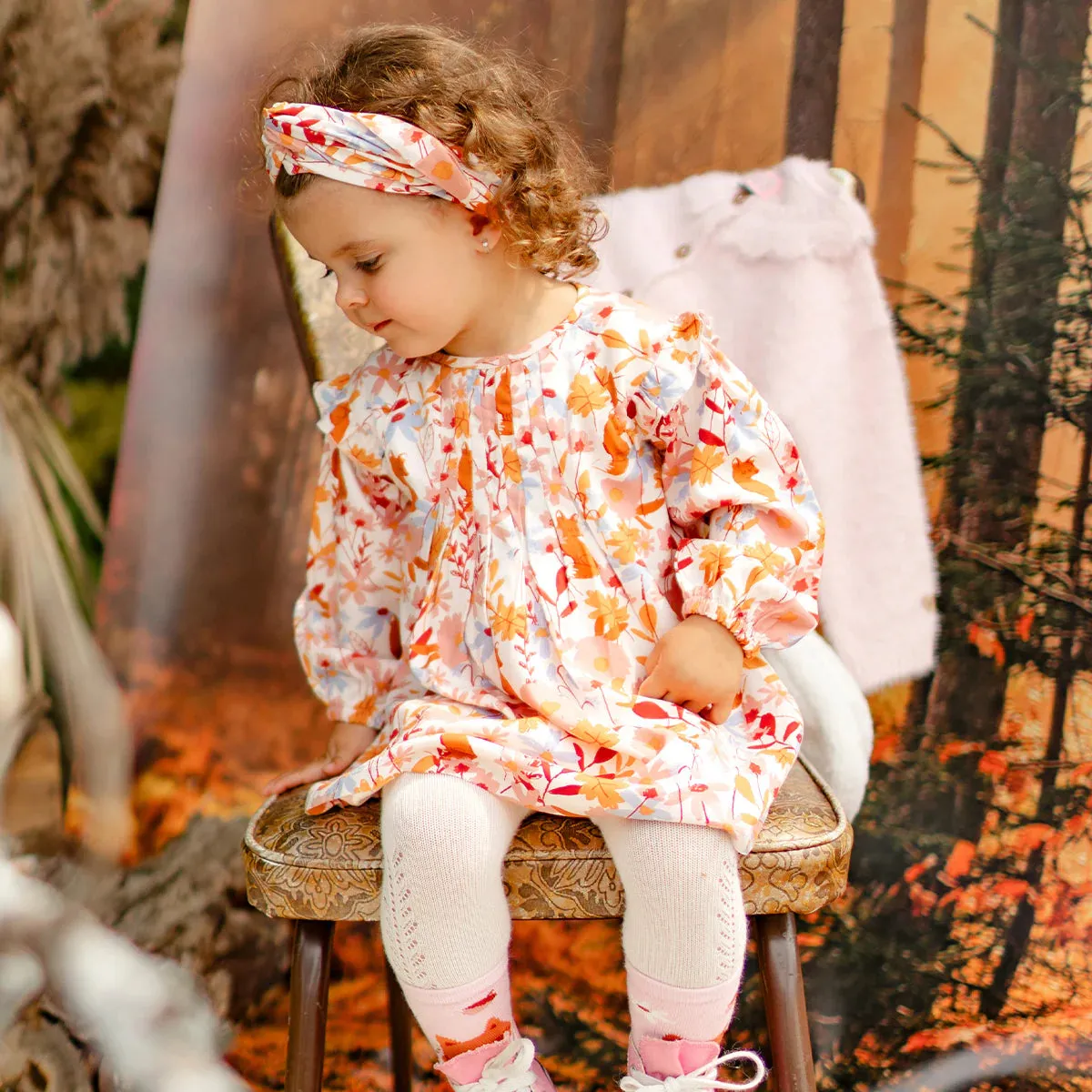 The Katy Long Sleeve Floral Dress - Cream - BABY