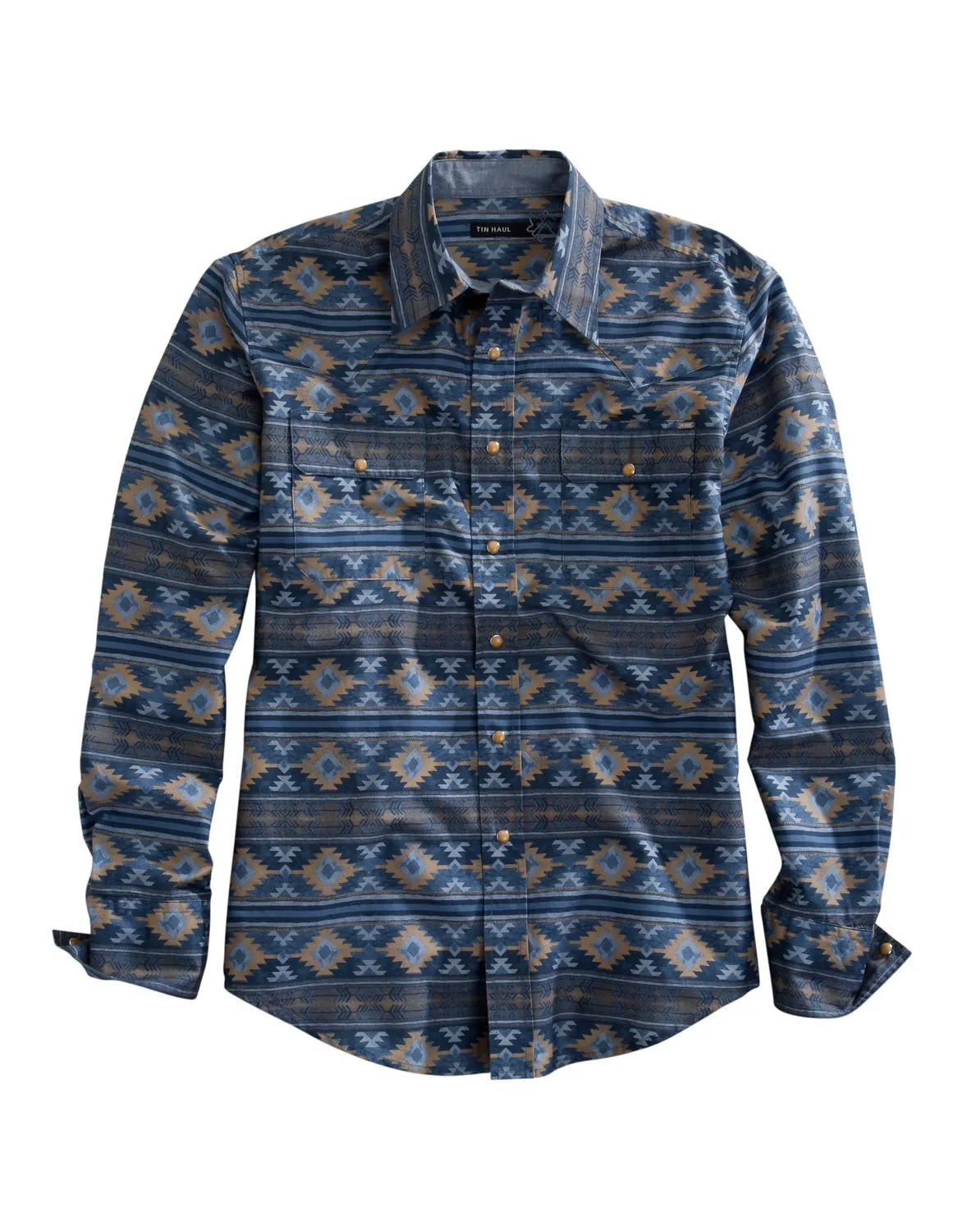 Tin Haul Mens Indigo Aztec Grey 100% Cotton L/S Shirt