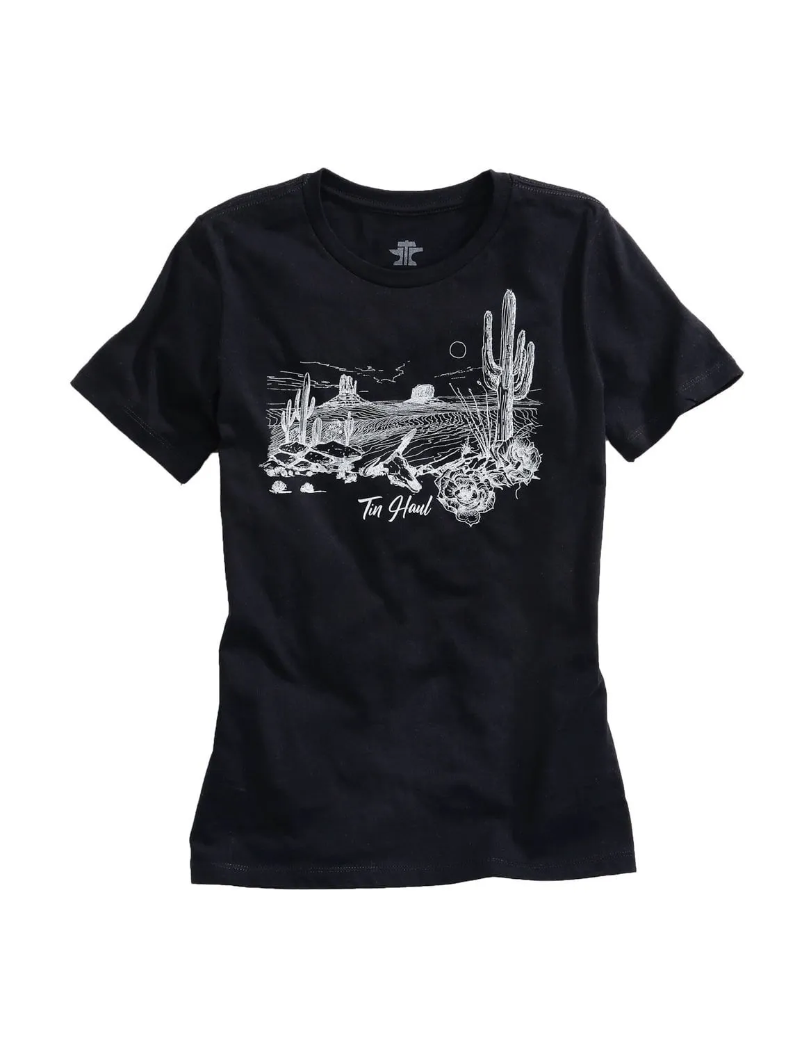 Tin Haul Womens Desert Lines Black 100% Cotton S/S T-Shirt